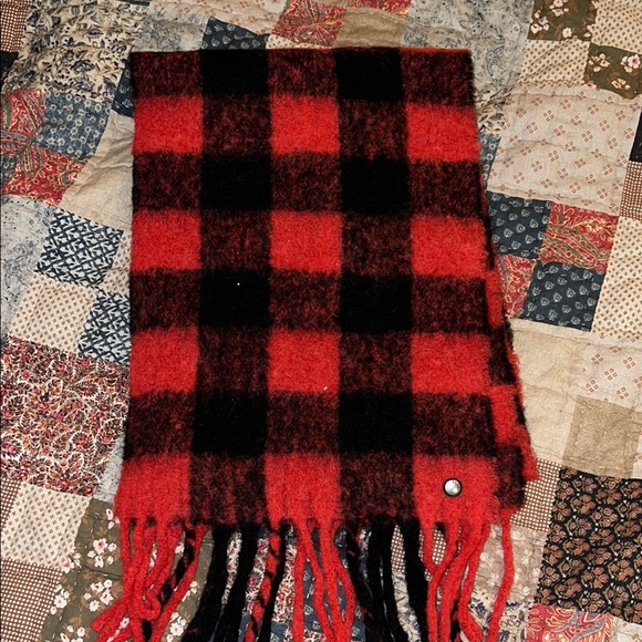 Rag & Bone Buffalo check Red and Black Plaid Scarf